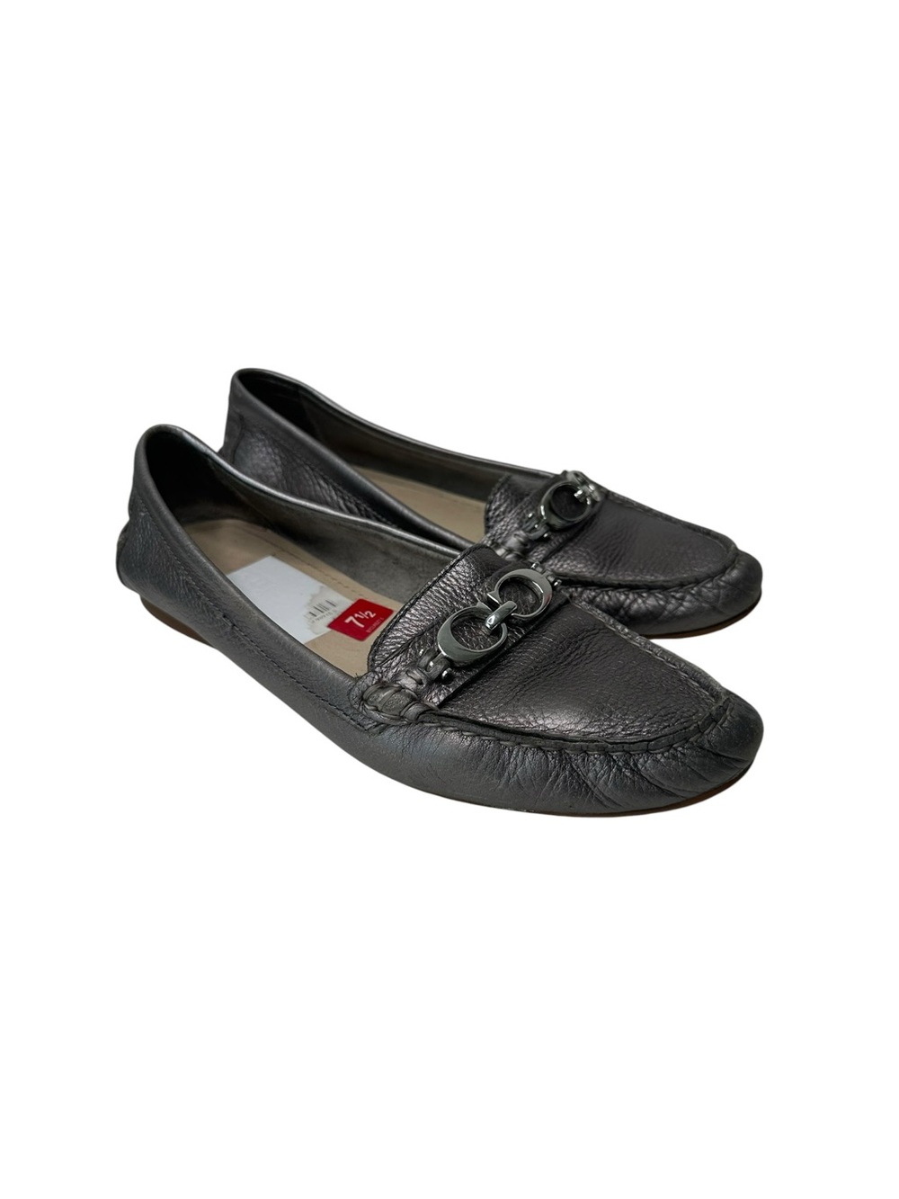 COACH Loafers FORTUNATA Gray Silver Leather Shoes Moccasins Metallic